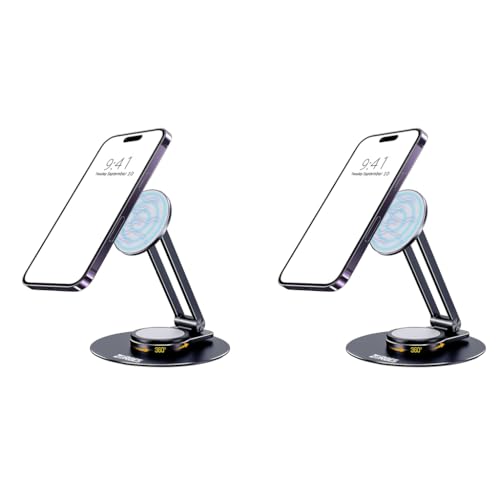ZORBES® Magnetic Desk Phone Stand for iPhone 14 13 12 Series Aluminum Holder with 360 Rotation Base Adjustable Foldable Mobile Compatible with Pro Max Mini Mag Safe Case 2PCS ZORBES® Magnetic Desk Phone Stand for iPhone 14 13 12 Series Aluminum Holder with 360 Rotation Base Adjustable Foldable Mobile Compatible with Pro Max Mini Mag Safe Case 2PCS